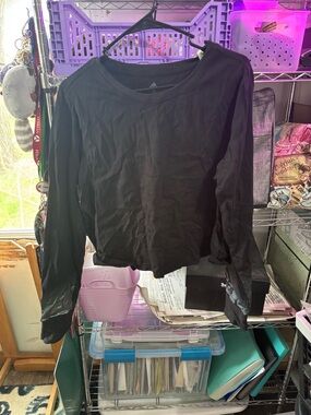 adidas Black Long-Sleeve Cropped Scoop Neck Athletic Top